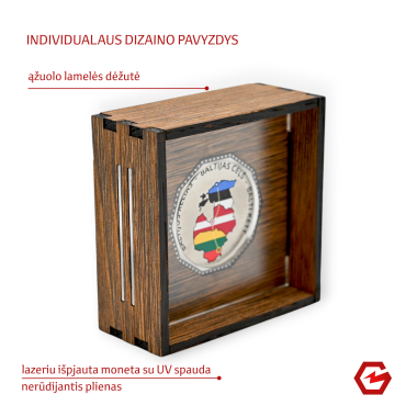 Padėkos moneta ąžuolinėje dėžutėje 