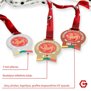 Gaminame metalinius medalių ruošinius UV spaudai.
3 mm plienas
Miltelinis dažymas
Jūsų individualios formos medalio dizainas.
Medalius galime parduoti kaip ruošinius, tolimesniam dekoravimui arba galime sumaketuoti ir atspausdinti suderintą maketą, bei suverti juosteles.
Dėl didesnių kiekių, kainos ir gamybos terminų - info@lasegra.lt