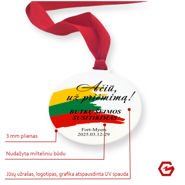 Medalis UV spaudai (baltas) / 70mm Medalis UV spaudai (baltas) / 70mm