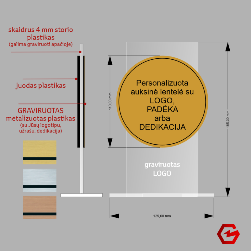Organinio stiklo apdovanojimas su individualiu dizainu 