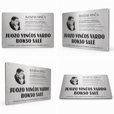 Nerūdijančio plieno iškaba su nuotrauka (0,2x120x90 cm)