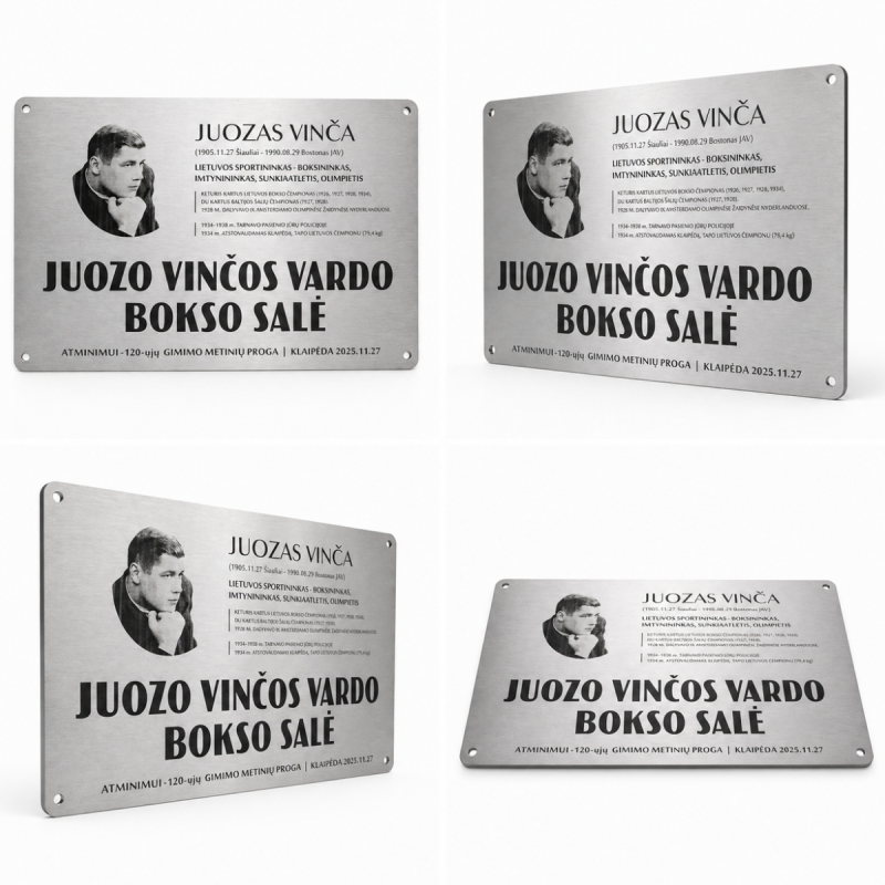 Nerūdijančio plieno iškaba su nuotrauka (0,2x120x90 cm)