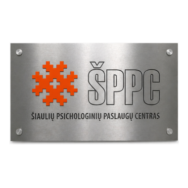 Nerūdijančio plieno iškaba su organinio stiklo detale (0,2x80x50 cm)