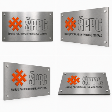 Nerūdijančio plieno iškaba su organinio stiklo detale (0,2x80x50 cm)