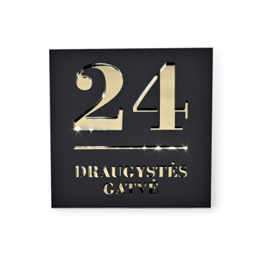 Kvadratinė namo numerio lentelė – juoda/auksinė