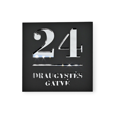 Kvadratinė namo numerio lentelė – juoda/veidrodinė