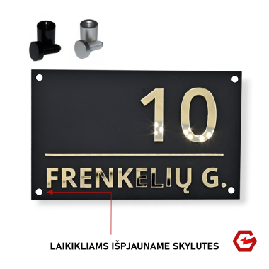 Namo numeris su gatvės pavadinimu lentelėje – veidrodinis auksas/juoda