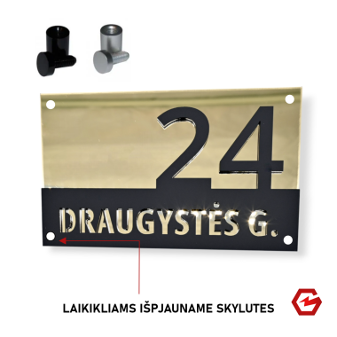 Namo numeris – veidrodinis auksas ir matinė juoda Namo numeris – veidrodinis auksas ir matinė juoda