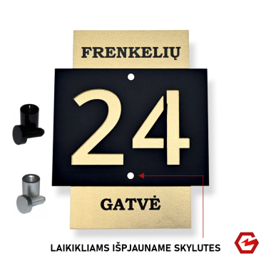 Namo numeris su gatvės pavadinimu – JUODA/AUKSINĖ Namo numeris su gatvės pavadinimu – JUODA/AUKSINĖ