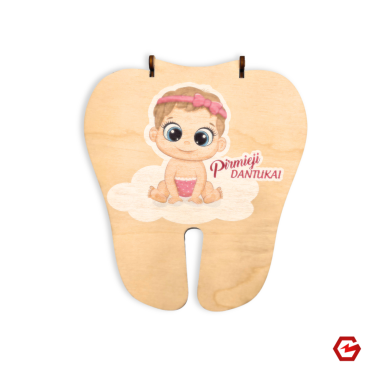 Medinis dėkliukas su spauda "Pirmieji dantukai"