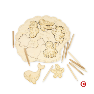 Medinė dėlionė vaikams "Kriauklė su jūros gyvūnais"