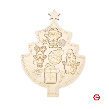 Medinė dėlionė vaikams "Eglutė su Kalėdiniais žaisliukais"