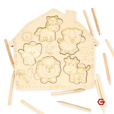 Medinė dėlionė vaikams "Kaimo gyvūnai"