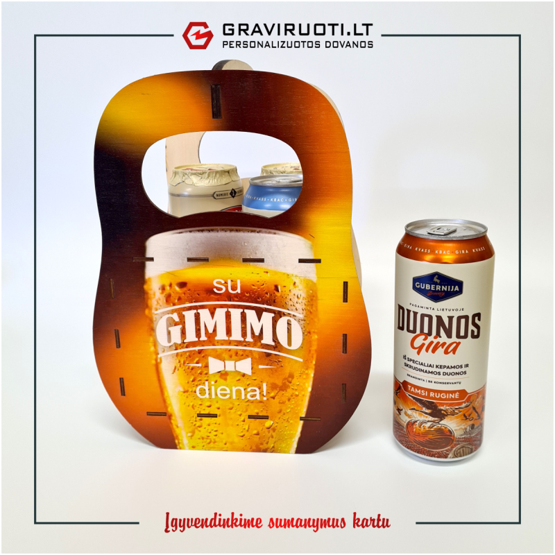 Dėžutė "Su gimimo diena" 4 skardinėms ar buteliams Dėžutė "Su gimimo diena" 4 skardinėms ar buteliams