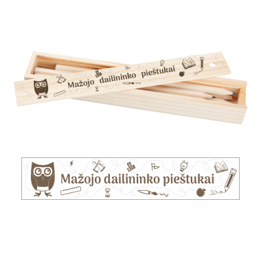 Mediniai spalvoti pieštukai medinėje dėžutėje (6 vnt.)