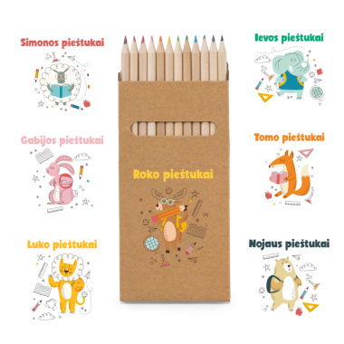 Mediniai, spalvoti pieštukai popierinėje dėžutėje (12 vnt.) Mediniai, spalvoti pieštukai popierinėje dėžutėje (12 vnt.)