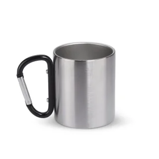Nerūdijančio plieno puodelis su juodu karabinu 200 ml 