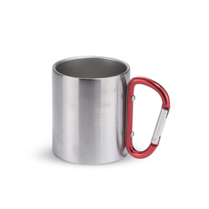 Nerūdijančio plieno puodelis su raudonu karabinu 200 ml Nerūdijančio plieno puodelis su raudonu karabinu 200 ml