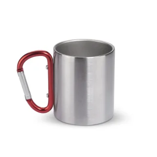 Nerūdijančio plieno puodelis su raudonu karabinu 200 ml 