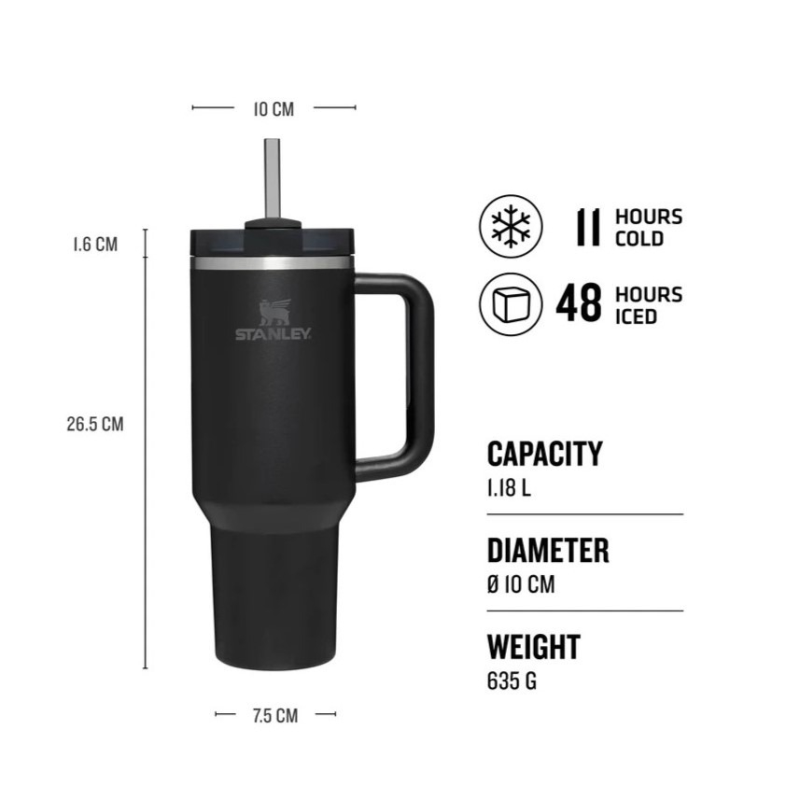 Gertuvė STANLEY THE QUENCHER 1,18 L (juoda). Nemokamas graviravimas. 