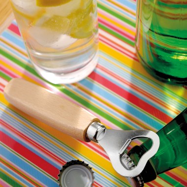 Butelio atidarytuvas su medine rankena