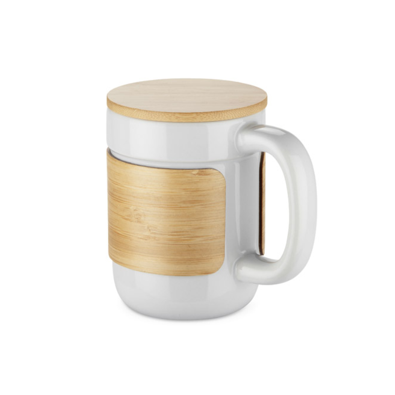 Keraminis puodelis su bambukiniu dangteliu, 350 ml Keraminis puodelis su bambukiniu dangteliu, 350 ml