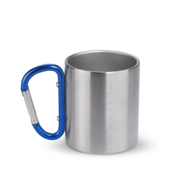 Nerūdijančio plieno puodelis su mėlynu karabinu 200 ml 