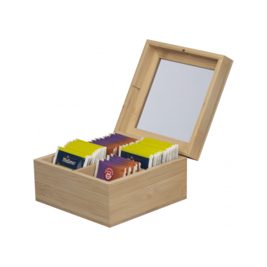 Medinė arbatos dėžutė su stikliniu dangteliu